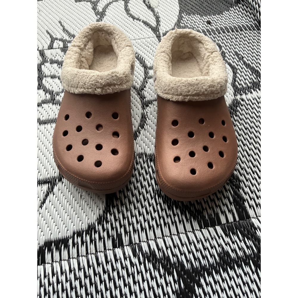 Crocs Mammoth Faux Fur Lined Clogs Bronze Brown Womens 9 Mens 7 Slip On Shoes